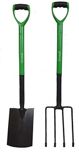 2 Pieces Carbon Steel Heat Treated Gardening Tool Set Fork and Spade Builder Equipment Tool Garden Assocceries Complete Heavy Duty Set