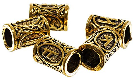 Viking Runor – 14 x 10 millimeter hantverkspärlor för smycken eller hår (5-pack, antikt guld)