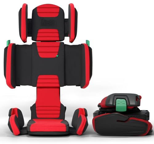 Mifold Seggiolino per bambini con schienale alto con cinghia - Seggiolino auto pieghevole regolabile per bambini grandi per viaggi - Rosso da corsa