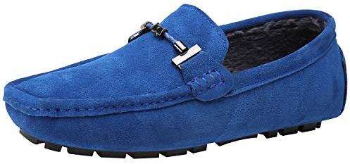 Jamron Herr Eleganta Spänne Loafers Komfort Mocka Ridskor Snygga Mockasin Tofflor Kungsblått Plysch SN19020-2 EU44.5