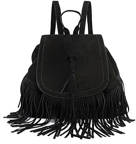 LUI SUI Mode féminine en Faux Daim en Cuir frangé Gland Cartable Grande capacité décontracté Sac à Dos d'école de Travail Sac