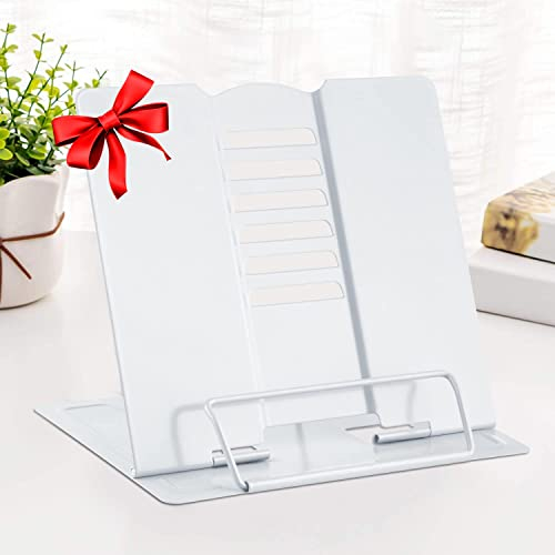 Metal Book Stand Reading Book Holder Lightweight Cook Book Stands Portable Textbook Holders Adjustable Recipe Document Stand Tablet Music Book Stands&Holders(White)