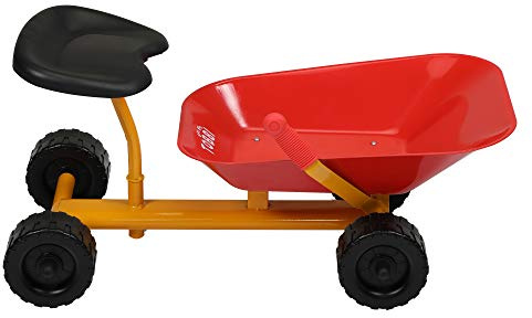Metal Wheelbarrow Yard Rover Steel Tray Kids Sand Dumper Sandbox Toy with 4 Wheels (Red)