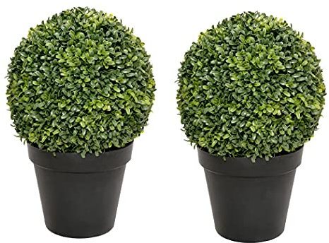 GreenBrokers 2 x Artificial Premium Quality Topiary Boxwood Ball Plants in Black Pots for Indoor Outdoor Decor, UV Stable (20in/50cm)