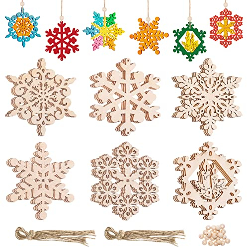 MELLIEX 18 Stück Weihnachten Holzanhänger, Schneeflocke Christbaumschmuck Holz DIY Basteln für Weihnachten Deko Geschenkanhänger