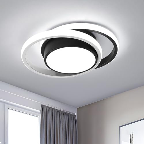 Modern LED Ceiling Lighting, 6500K Cool White Light LED Ceiling Light, 32W 2350LM Black Round Design Chandelier Ceiling Lights for Bedroom, Living Room, Corridor, Hallway, Aisle, Porch, Entrance