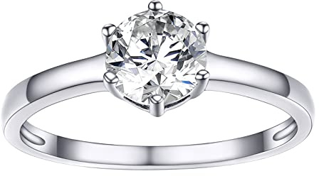 PROSILVER Anillo Solitario Diamante 1ct Oro Blanco, Anillo 49 Novio Dama Plata de Ley