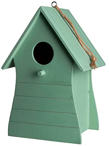 Pajarera de madera para colgar, 20 x 14 cm, color verde, nido de pájaros, con escotilla de alimentación, para jardín, decoración de pájaros, casa para caballeros y gorriones