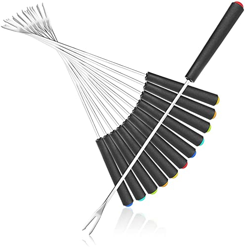 Fourchettes Pique à Fondue Lot de 12 pièces en Acier Inoxydable de 24 cm poignées résistantes à la Chaleur pour Fondue Fromage Chocolat Viande ou Guimauve différentes Couleurs