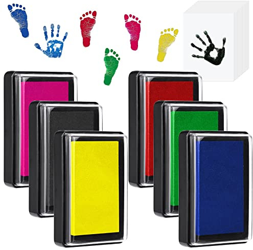 6Pcs Impronta Mani e Piedi Neonati, Set Impronte Bimbi con 18 Fogli di Carta, Kit Impronte Neonato per Neonato Registro di Crescita, Anniversario, Ricordo Familiare, 6 Colori