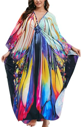 ZaisuiFun Kaftan dam plusstorlek lång kaftan elegant lång sommarklänning strandklänning bohemisk strandtunika, Färg 08, one size