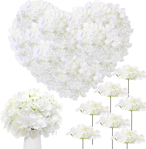 Zeyune 200 Pcs Artificial Hydrangea Flowers Bulk, White Silk Hydrangea Heads with Stems for Wedding Centerpieces Bouquets DIY Floral Arrangements Table Decor Party Home Decorations