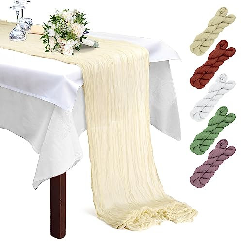 300x90cm Käsetuch Tischläufer, Seihtuch Tischläufer für Hochzeiten, Cheesecloth Tischläufer, Romantisch Musselin Tischläufer, für Hochzeit, Geburtstag, Urlaubsparty-Dekoration(Beige)