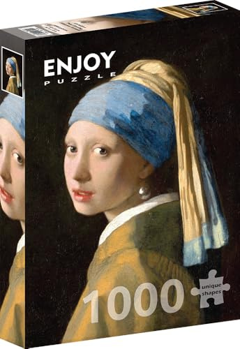 Pussel 1000 bitar för vuxna - Flicka med pärlörhänge, Vermeer | Matt antireflexyta | Roligt och utmanande | 68 x 48 cm | Unik present | ENJOY