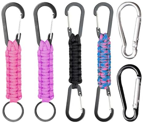 AYNKH 4 Pcs Nylon Rope Woven Keychain with Carabiner Clip and Key Ring, Lanyard Keychain with D-Ring and O-Ring Hook Suitable for Outdoor, Hiking, Camping (with 2 Pcs carabiner clip)