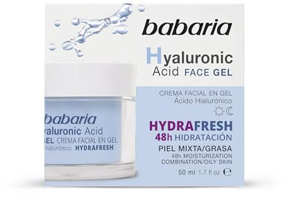 Babaria - Crema Hidratante Facial Hombre y Mujer | Antiarrugas Hombre y Mujer en Gel con Ácido Hialurónico 50 ml | Skincare Hombre | Hidratante Hombre | Con Acido Hialuronico 48h