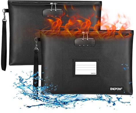 2 Stück Feuerfeste Dokumententasche mit Schloss,37 x 26 cm Feuerfeste Tasche,Geldtasche,Sichere Tasche,Aufbewahrungstasche wasserdichte Tasche für A4 Dokumente,Reisepass,Geld,Rechnungen,Karten