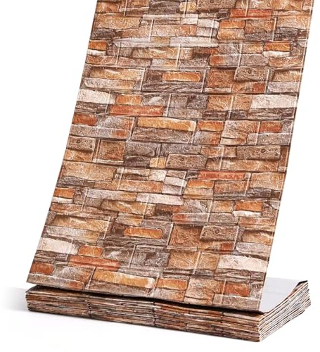 3D Pannelli adesivi per parete, 10M piegati continuamente in stile mattone, carta da parati con effetto pietra, piastrelle murali impermeabili da staccare e incollare per camera da letto, bagno