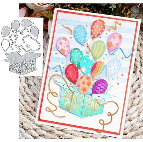 Balloon Gift Box Metal Die Cuts,Birthday Party Balloon Gift Box Cutting Dies Cut Stencils DIY Scrapbooking Decorative Embossing Paper Scrapbooking Card Making