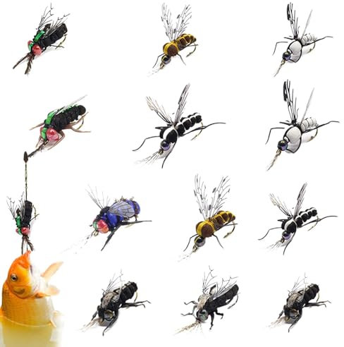 Angelfliegen-Set, Fliegenfischer-Sortiment,Forellenköder-Set mit 12 Stück - Handgebundener Forellenköder, handgefertigte Fliegenfischerausrüstung mit Haken, inklusive Boxen zum im Freien