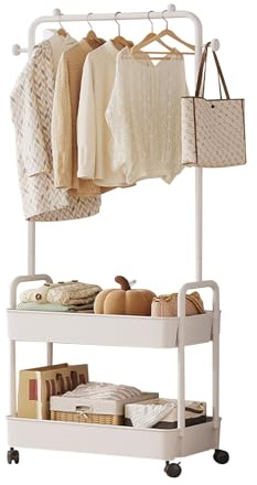 Ergocar Percheros Burro Metal Con Cestas Almacenamiento Sellado Múltiple y Perchas Independientes Móviles Con Percha Polea Pequeña Estante Ropa Moderna