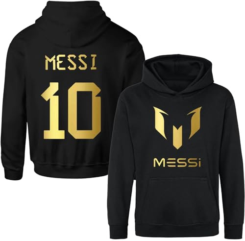Messsi - Sudadera con capucha para niños, diseño de jersey de fútbol americano, Negro, 7 años