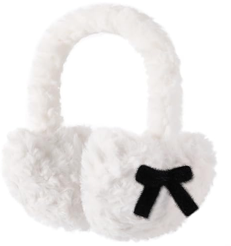 Nimalpal Valentines Day Gifts for Her White Ear Muffs for Winter Women, Foldable & Fuzzy Faux Fur Ear Muffs for Outdoor Activities - Women's Earmuffs