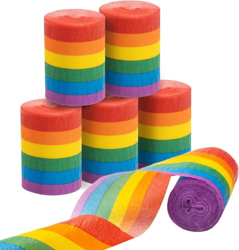 Didabotak 6 Rolls Crepe Paper Streamers Party Decorations, Rainbow Crepe Paper Roll Streamers for Rainbow Themed Christmas Birthday Wedding Bachelorette Bridal Shower Party DIY Crafts