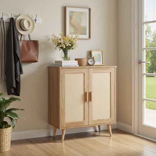 Warmiehomy Rattan Sideboard Cabinet,Sideboard for Living Room 75x40x89cm