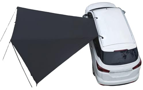 Car Side Awning Tent for Fisker Ocean 2023-2025 SUV 5-Seater, Oxford Fabric Camping Vehicle Side Sun Shelter Portable Tailgate Shelter,Black-2m Iron Rod Set