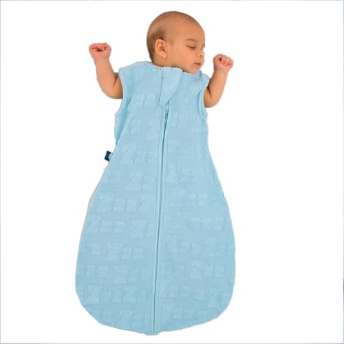BlissSac Babysovsäck 1.0 TOG – ekologisk bomull – ärmlös sovsäck för spädbarn 0–36 månader (Dreamy Zzz Ciel, 6–18 månader)