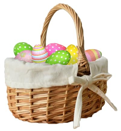 Cestino pasquale per bambini, cestino da picnic in vimini intrecciato a mano, con manico pieghevole, per frutta, picnic, uova, cestino regalo pasquale per frutta, caramelle, vino, raccolta uova