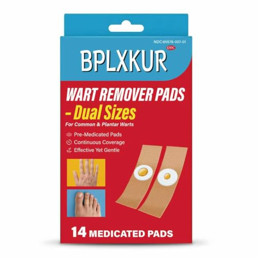 Maximum Strength Wart Remover Pads, 14 Dual-Size for Precise & Flexible Use | Fast-Acting Formula, 14 Extra Waterproof PU Securing Films, for Common, Plantar & Periungual Warts on Hands & Feet, Ages 3+