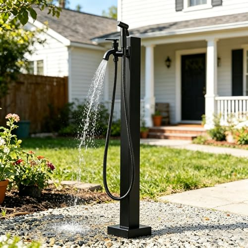 Fontana da giardino,per esterno,Fontanella a colonna moderna,Fontanella a Colonna Acciaio Inox,Rubinetto con doppia uscita/uscita singola/con pistola a spruzzo 95cm Nero H