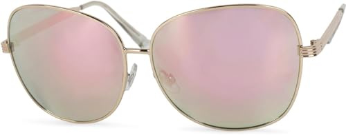 styleBREAKER gafas de sol con lentes ovaladas de policarbonato y montura de metal de contorno completo, de señora 09020070, color:Dorado montura/Fucsia vidrio de espejo