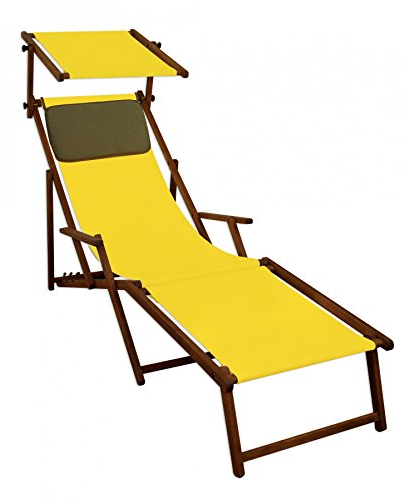 Sonnenliege gelb Liegestuhl Fußteil Sonnendach Kissen Holz Deckchair Gartenmöbel 10-302 F S KD