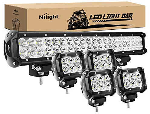 Nilight - ZH003 20Inch 126W Spot Flood Combo Led Light Bar 4PCS 4Inch 18W Spot LED Pods Fog Lights for Jeep Wrangler Boat Truck Tractor Trailer Off-Road, 2 Years Warranty