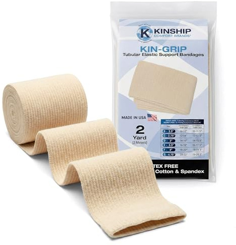 KinGrip Tubular Elastic Support Bandages by Kinship Comfort Brands Tubular Bandage Protects Fragile Skin Latex-Free Wound Care for Edema and Lymphedema Support | Made in USA | Size D 3 x2 Yards