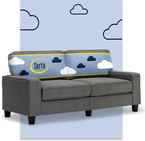 Serta Palisades 73 Track Arm Sofa, Easy Care Polyester, Soft Pillow Back, Pocket Coil Seat Cushions, Removable Covers, Loveseat or Couch for Small Spaces, Living Rooms or Bedrooms, Gray