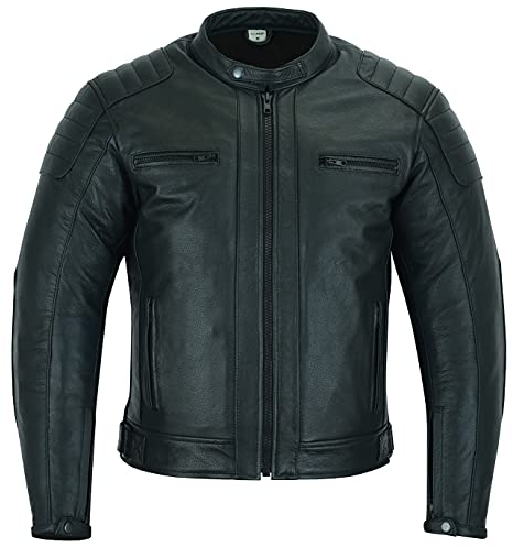 Texpeed Motorrad lederjacke herren mit protektoren - Schwarz Winter/Sommer Gesteppt echtleder Bikerjacke - Motorrad mit original biker rüstung gepanzert (EN 1621-1) Schutz XXL