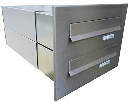 B-042 Cassetta postale 2 posti 2 posti passante a muro in acciaio inox con targhetta portanome (profondità: 39-62 cm) - LETTERBOX24.de