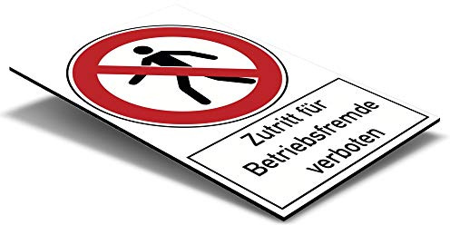 Schild Zutritt für Betriebsfremde verboten mit Warnsymbol – Hinweisschilder für Betriebe – Alu-Verbund Warnschild (200 x 300 x 4 mm | Weiß)