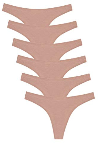 Channo Tangas de Algodón para Mujer, Lisos y Suaves con Acabado Fino Que No Marca - Pack de 6, Visón, S/M