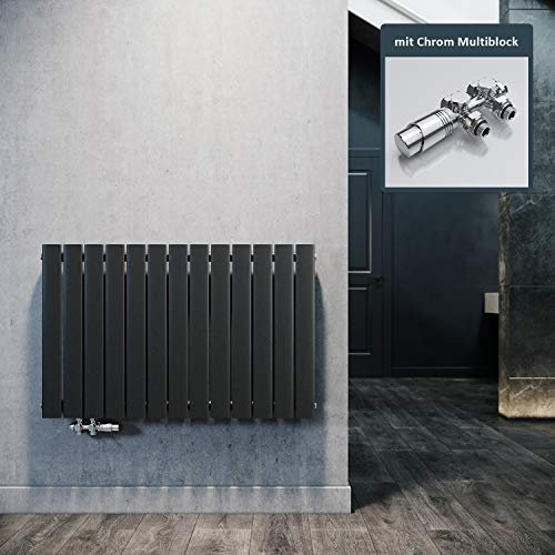 ELEGANT Radiateur design horizontal avec panneau chromé multibloc 630 x 1001 mm Anthracite