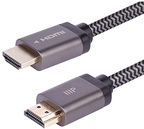 Monoprice 8K Certified Braided Ultra High Speed HDMI 2.1 Cable - 8K@60Hz, 48Gbps, CL2 In-Wall Rated, 30AWG, Dynamic HDR, Supports eARC, Compatible With the Latest Gaming Consoles, 15 Feet, Black/Gray