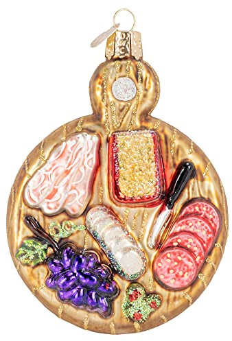 Old World Christmas Charcuterie Board Glass Blown Ornament for Christmas Tree, Handcrafted Holiday Decoration, Food Collection