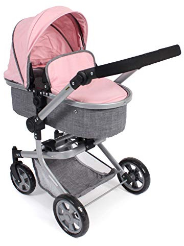 Bayer Chic 2000 Poussette de poupée Mika, Poussette combinée 2 en 1 pour Enfants de 4 à 8 Ans, mélange Gris/Rose, 73 x 41 x 82 cm