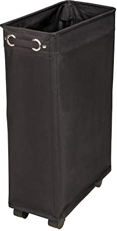WENKO Wäschesammler Mod. Corno Schwarz, schmaler Wäschekorb mit vier leichtgängigen Rollen, Wäschetruhe aus 100% Polyester, Fassungsvermögen 43 L, (B x H x T): 18,5 x 60 x 40 cm