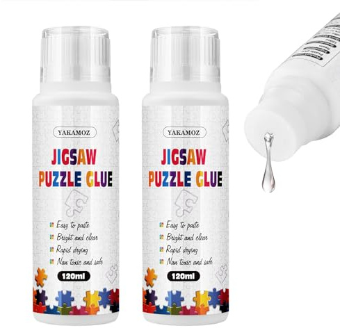 YAKAMOZ Jigsaw Puzzle Glue Clear with Silicone Brush, Sponge Head, 2 Pack