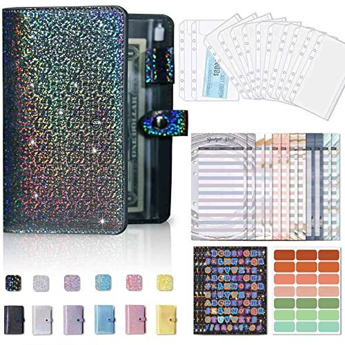 A6 Budget Binder Savings Book Money Organizer for Cash Stuffing Grey Black